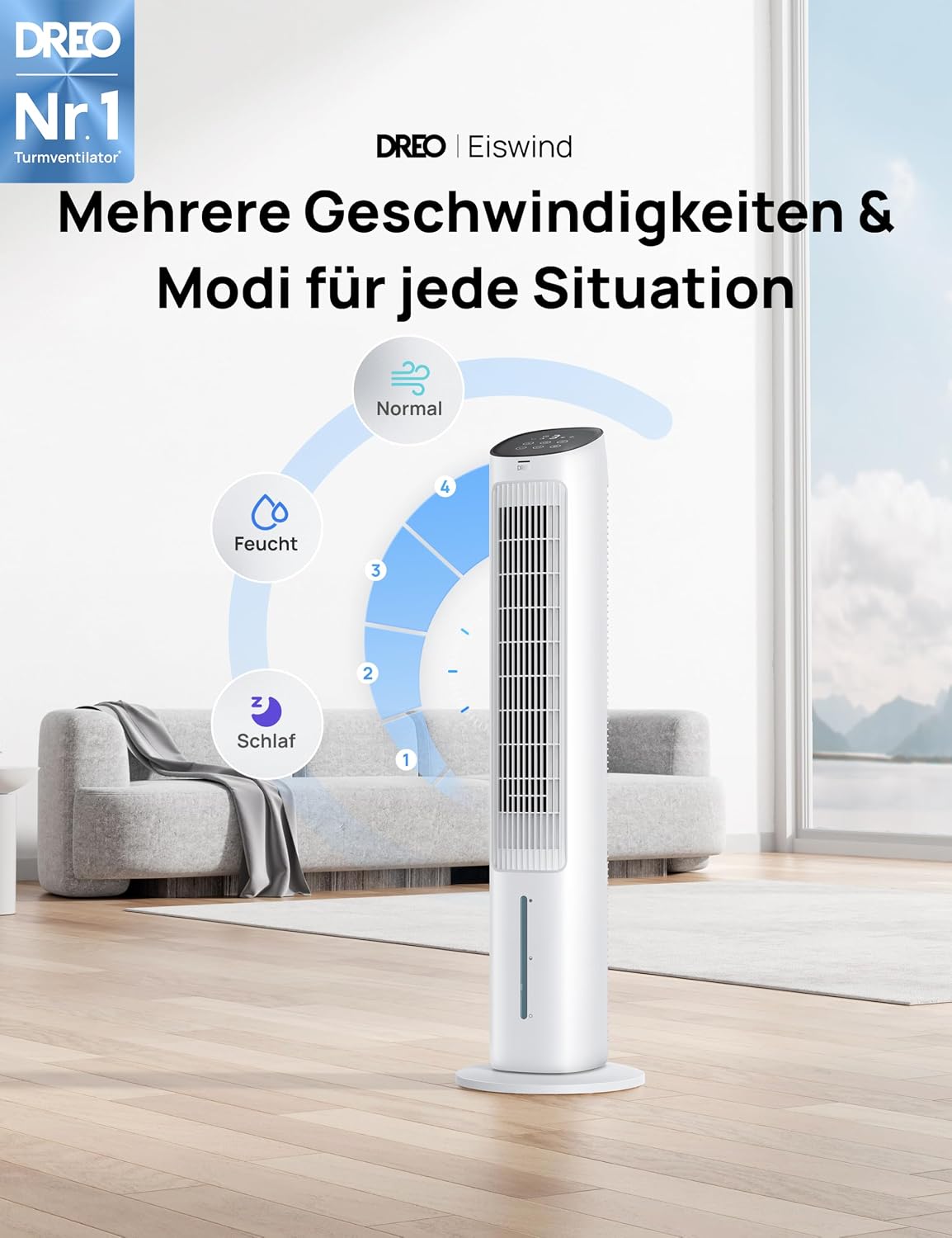 DREO Turmventilator mit Wasserkühlung in Weiß