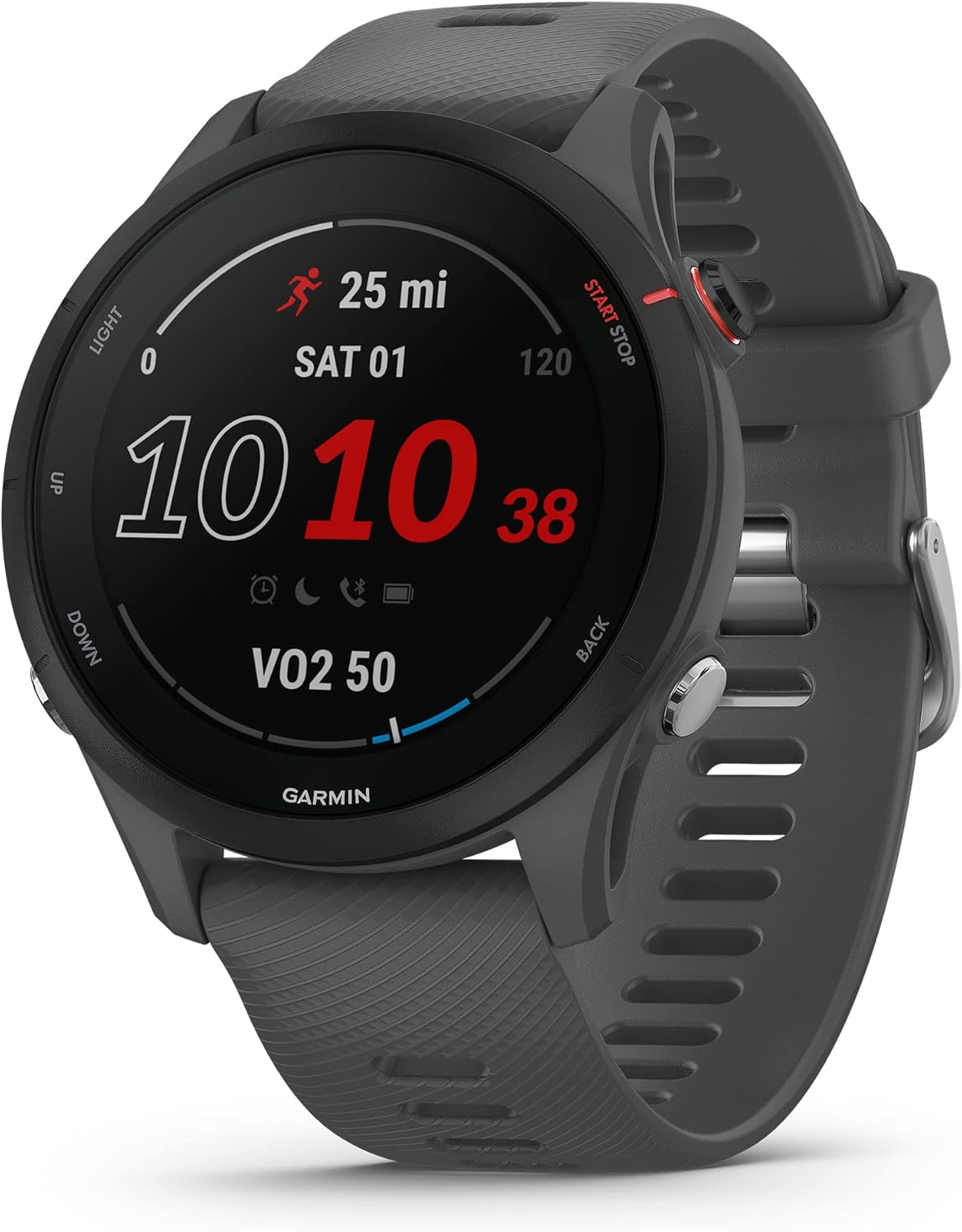 Garmin Forerunner 255 hardloophorloge in leigrijs van 46 mm om de pols