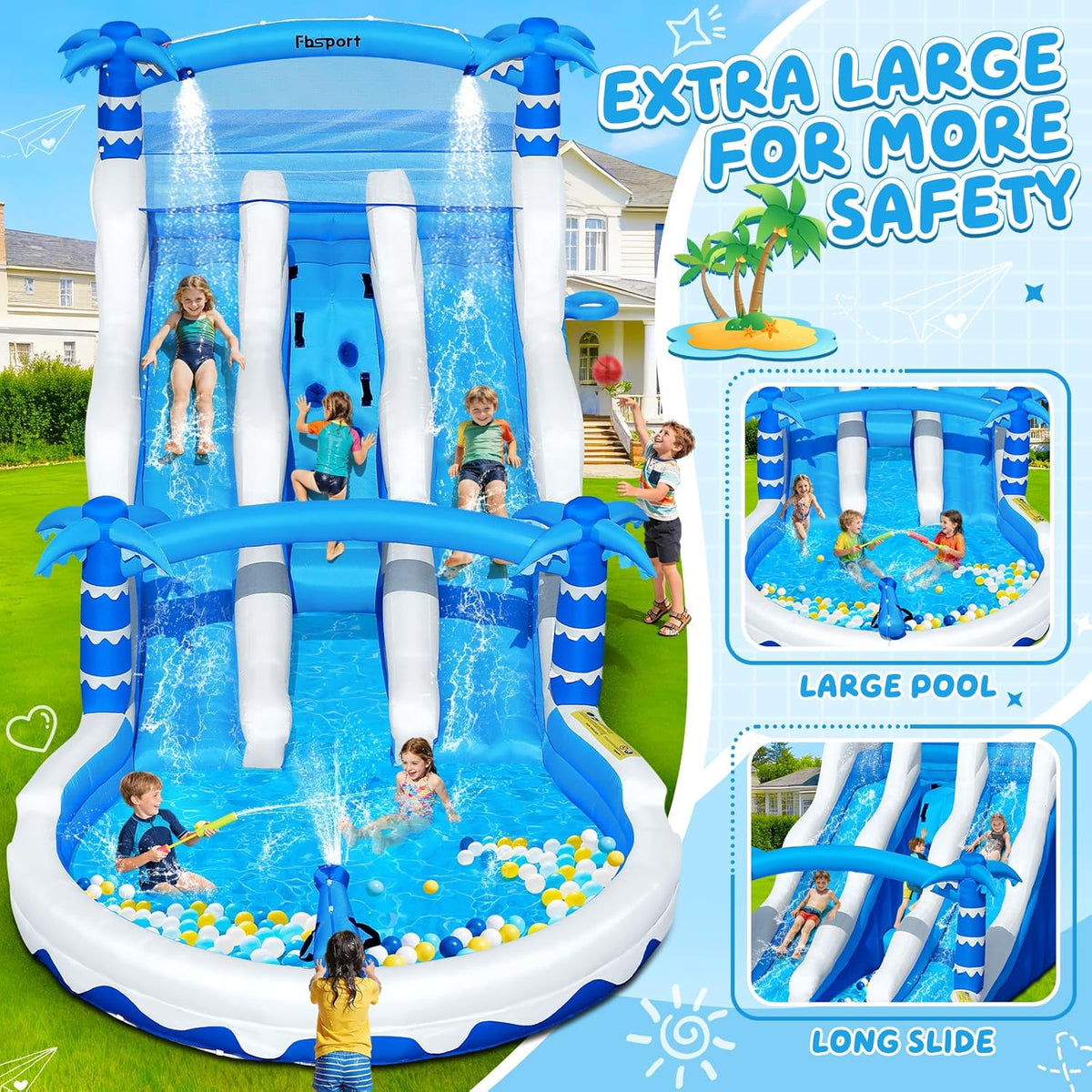Produktbild: Hüpfburg XXL mit 2 Wasserrutsche für Gewerblichen Erwachsene – Seitenansicht