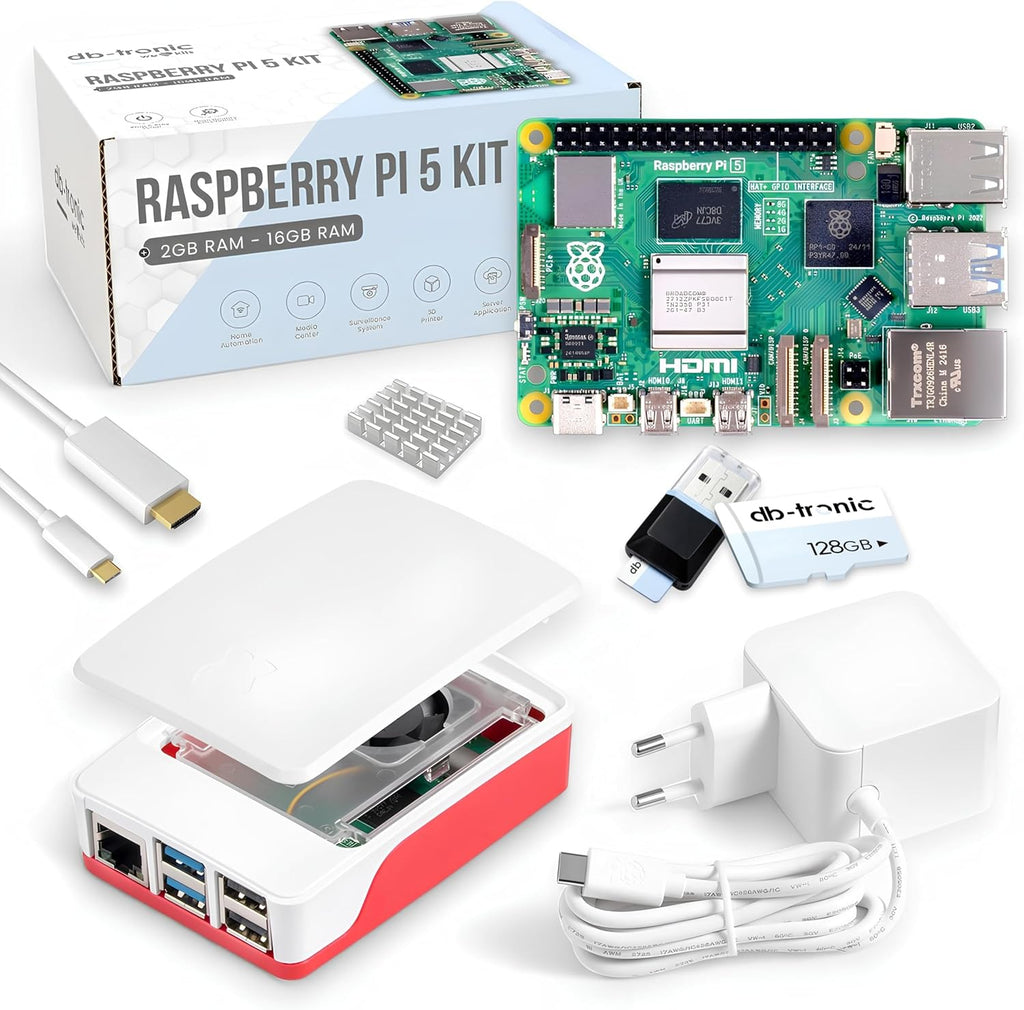 Raspberry Pi 5 8GB board in behuizing met ventilator, vooraanzicht