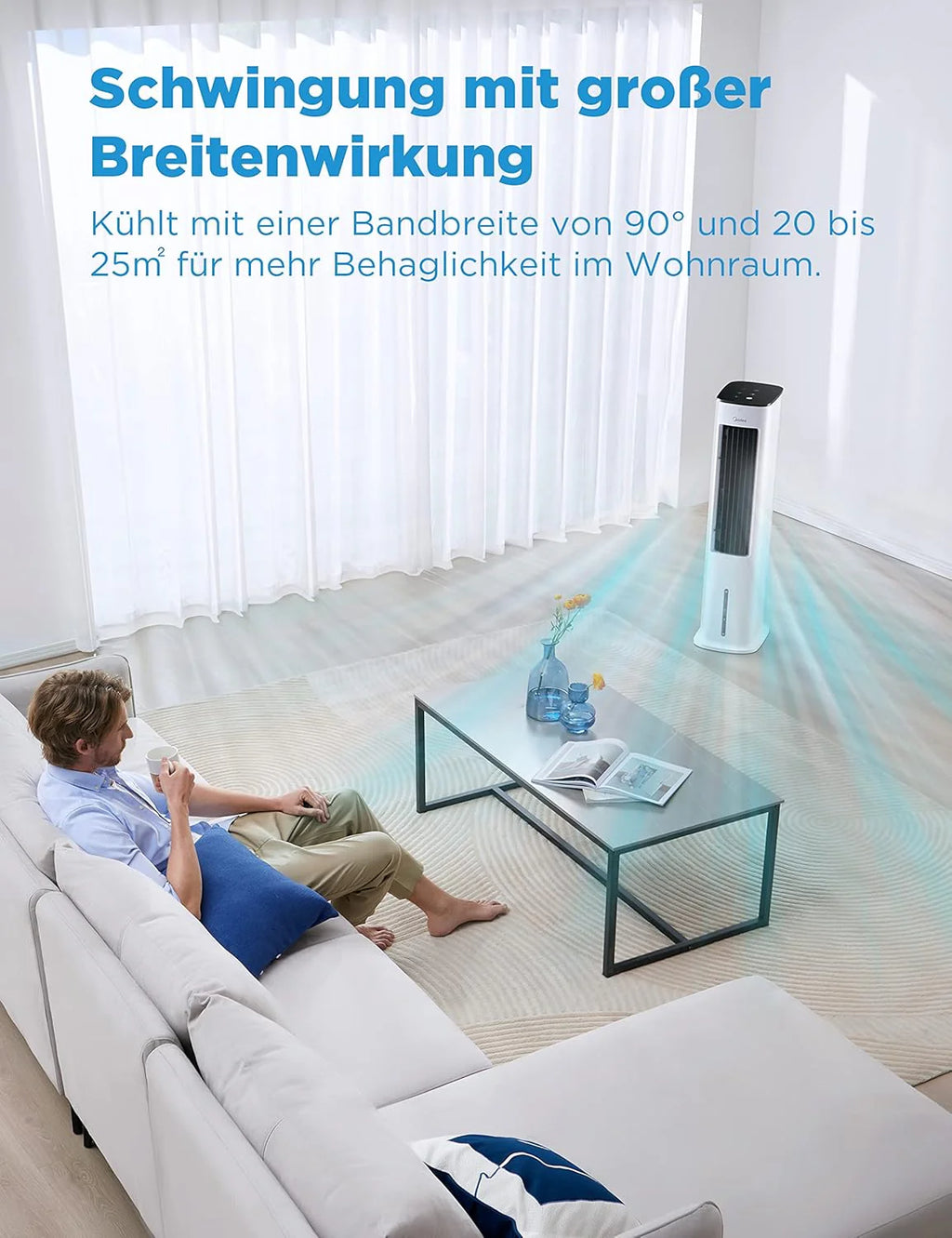 Produktbild: Midea Luftkühler mit Wasserkühlung – Seitenansicht