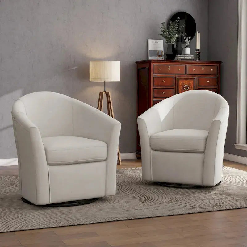 Moderne tonvormige draaifauteuil in linnen look, hoofdaanzicht