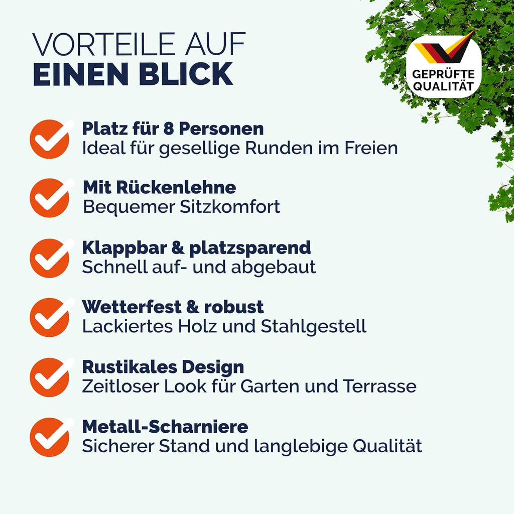 Produktbild: Casaria® Bierzeltgarnitur mit Lehne 170 cm Klappbar Stabil 2 – Größenangabe im Maß