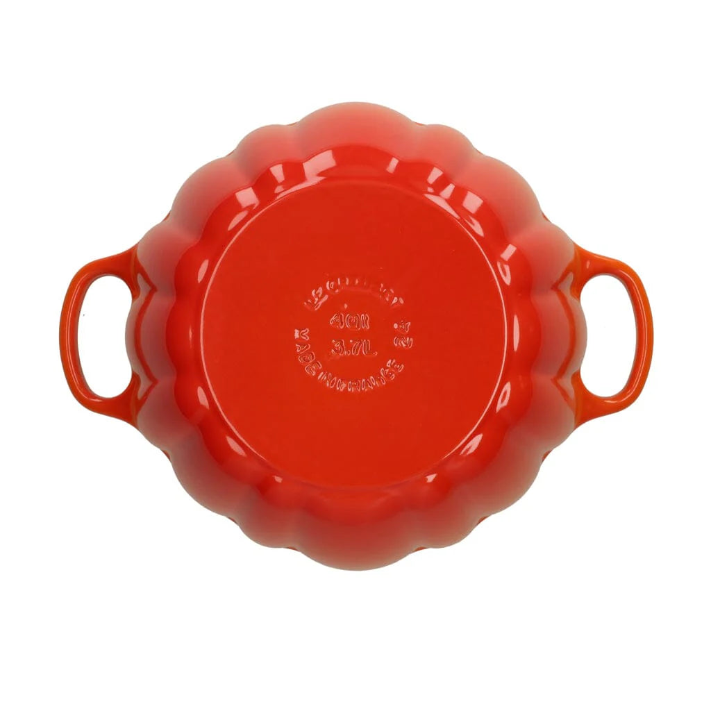 Pompoenmotief op het deksel van de Le Creuset pan