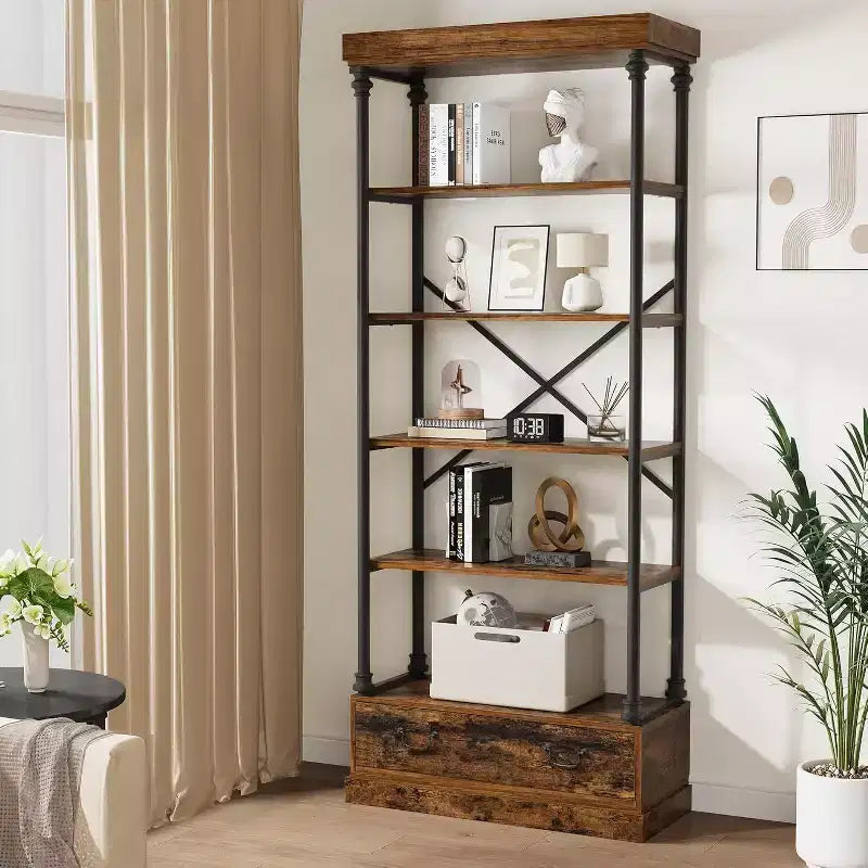 6 bibliothèques avec tiroirs de rangement, étagères d'exposition verticales hautes