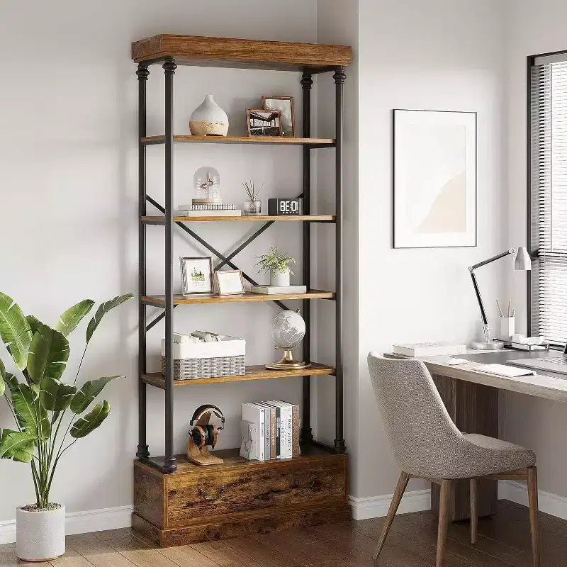 6 bibliothèques avec tiroirs de rangement, étagères d'exposition verticales hautes