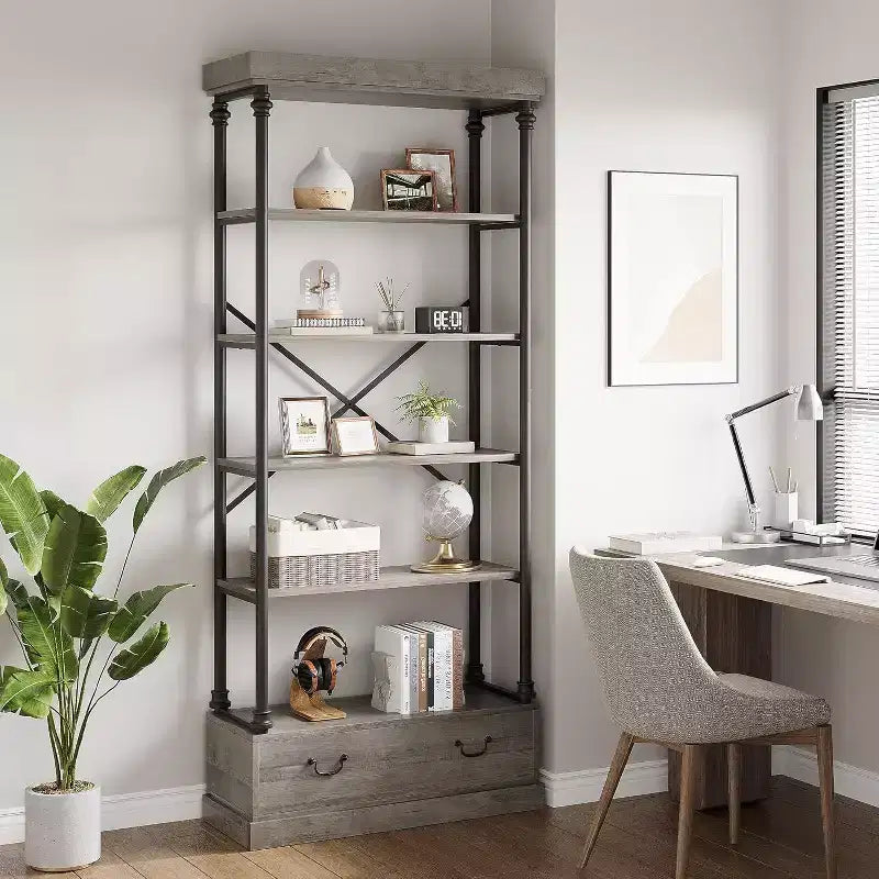 6 bibliothèques avec tiroirs de rangement, étagères d'exposition verticales hautes