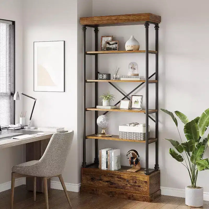 6 bibliothèques avec tiroirs de rangement, étagères d'exposition verticales hautes
