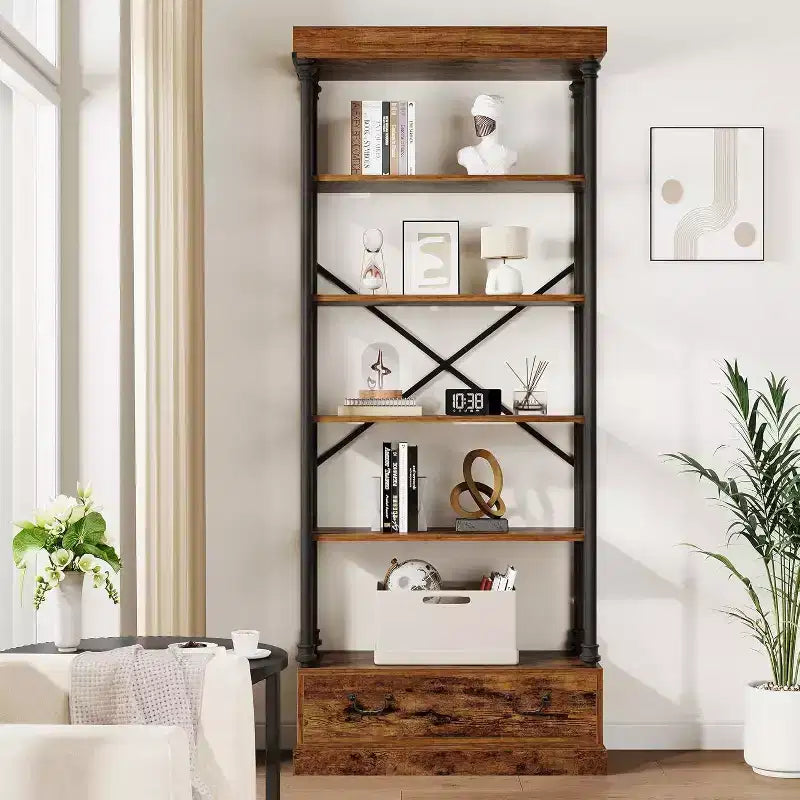 6 bibliothèques avec tiroirs de rangement, étagères d'exposition verticales hautes