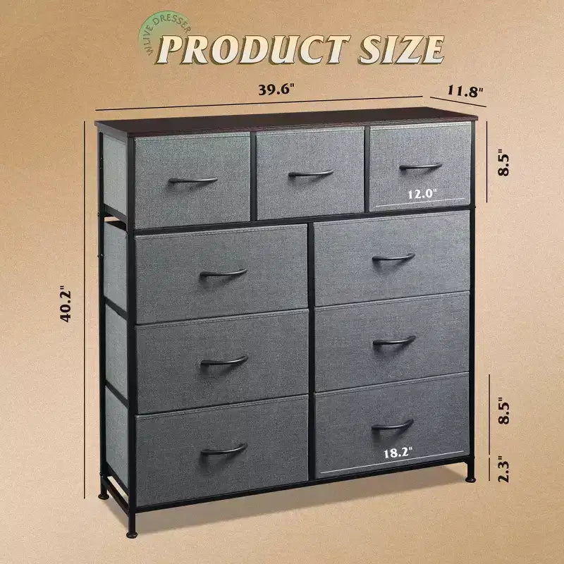 Commode de rangement en tissu à 9 tiroirs pour chambre, couloir