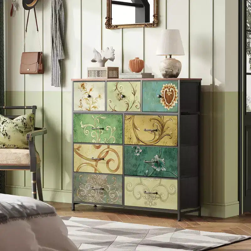 Commode de rangement en tissu à 9 tiroirs pour chambre, couloir