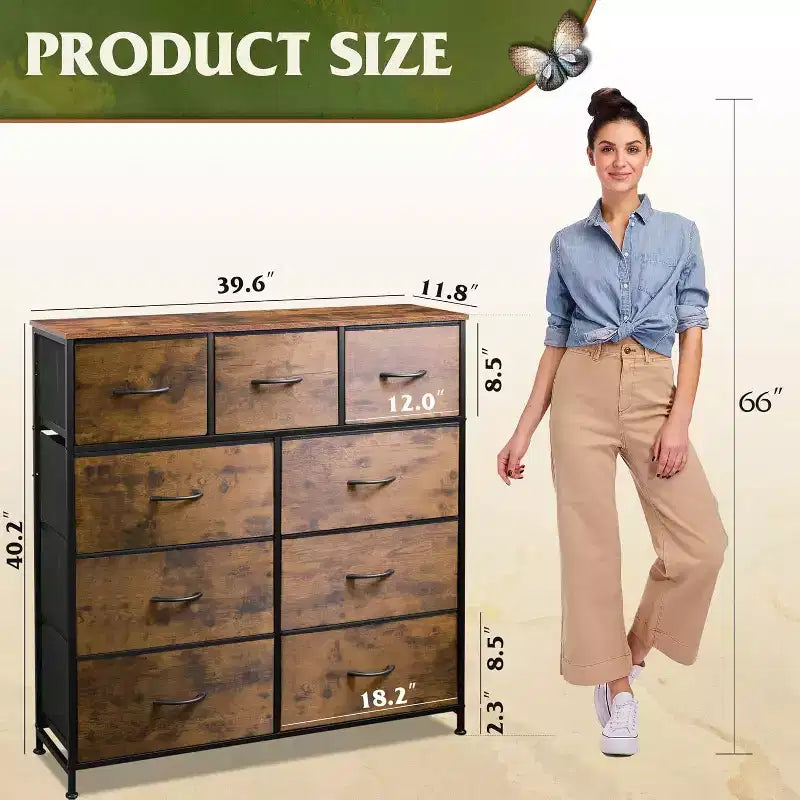 Commode de rangement en tissu à 9 tiroirs pour chambre, couloir