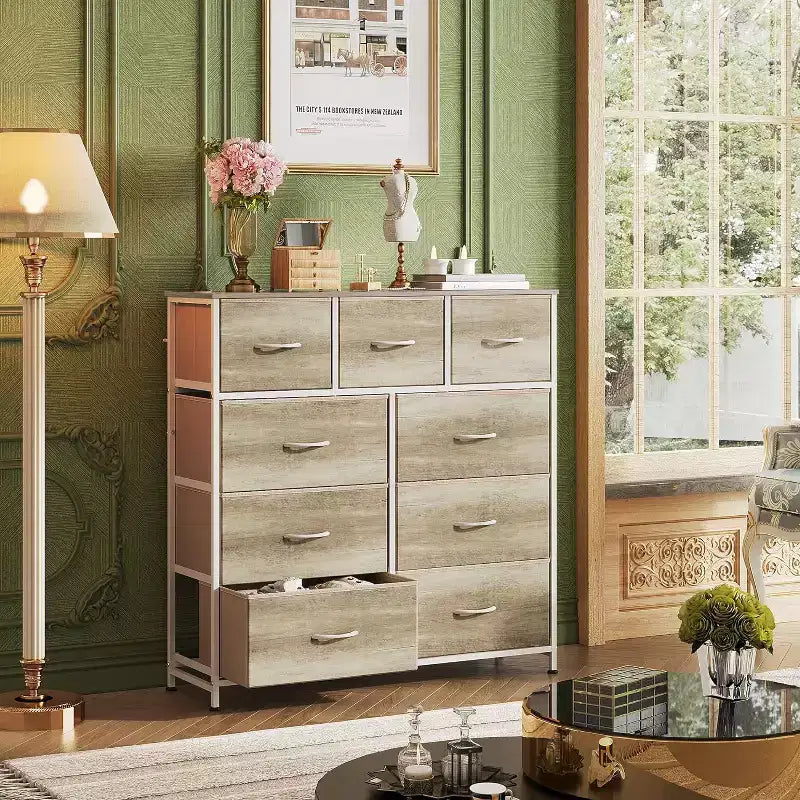 Commode de rangement en tissu à 9 tiroirs pour chambre, couloir