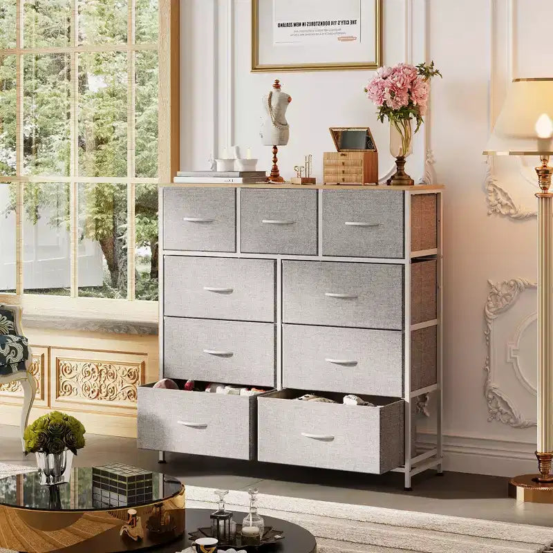 Commode de rangement en tissu à 9 tiroirs pour chambre, couloir