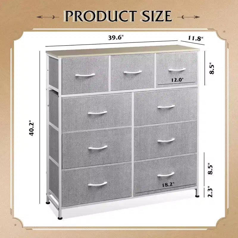 Commode de rangement en tissu à 9 tiroirs pour chambre, couloir