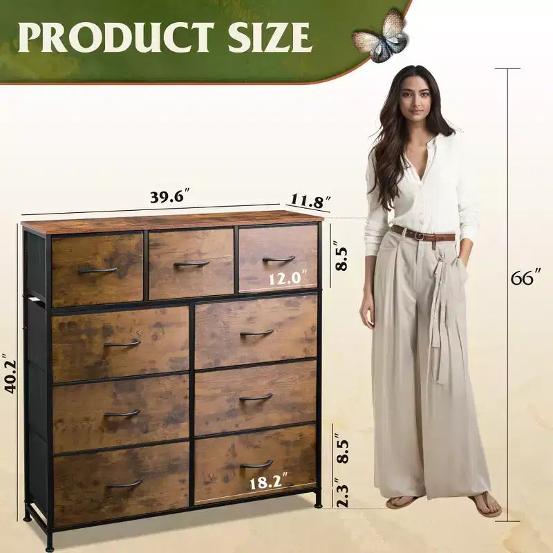 Commode de rangement en tissu à 9 tiroirs pour chambre, couloir