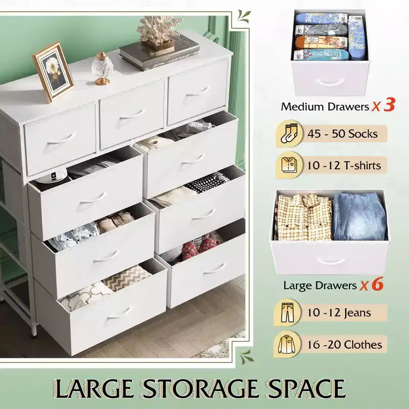 Commode de rangement en tissu à 9 tiroirs pour chambre, couloir