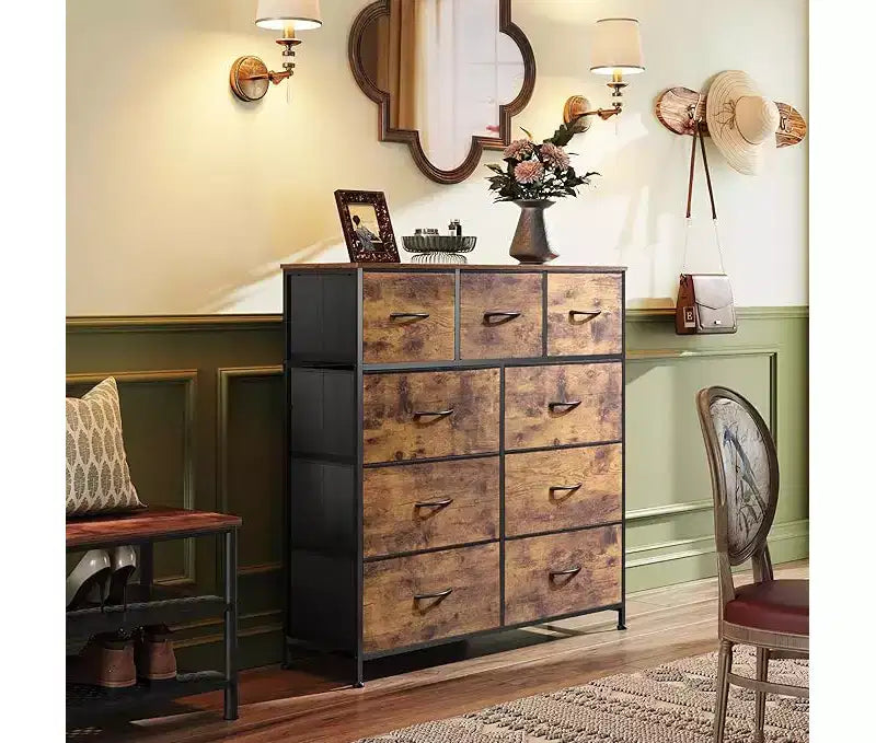 GALAXHERO Dresser 9-Drawer Fabric Storage Tower Chest for Bedroom, Hallway, Closet with Fabric Bins, Steel Frame, Wood Top, Easy Pull Handle