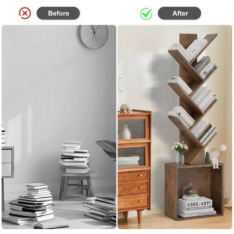 Étagère à livres en bois en forme d'arbre de 133 cm de haut avec armoire de rangement