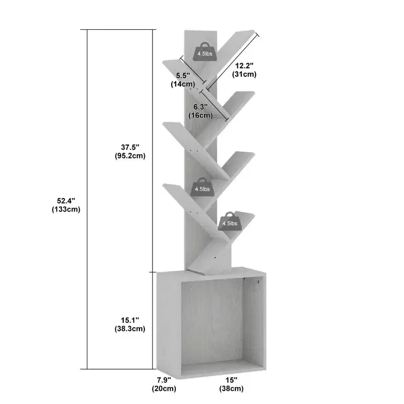Étagère à livres en bois en forme d'arbre de 133 cm de haut avec armoire de rangement