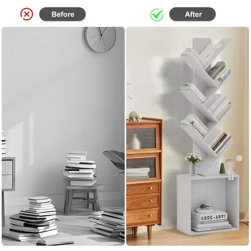 Étagère à livres en bois en forme d'arbre de 133 cm de haut avec armoire de rangement