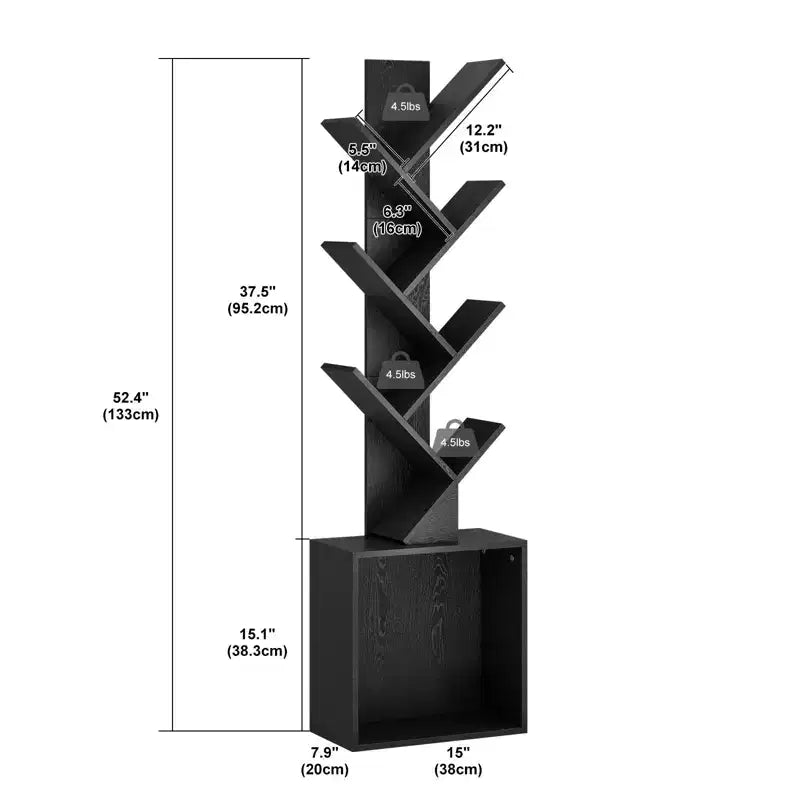 Étagère à livres en bois en forme d'arbre de 133 cm de haut avec armoire de rangement