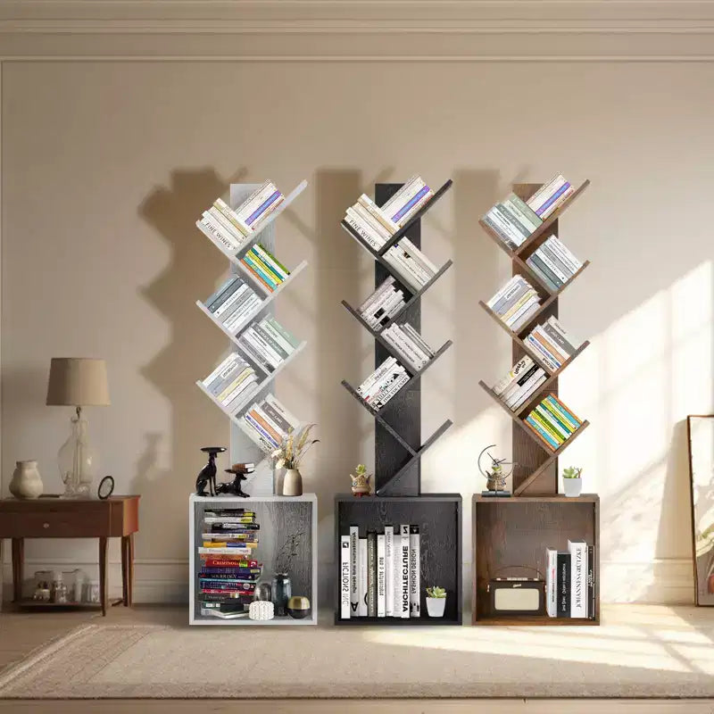 Étagère à livres en bois en forme d'arbre de 133 cm de haut avec armoire de rangement