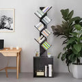Hyleory 52.4 in. Tall Tree-Shaped Wood Bookshelf with Storage Cabinet, 6-Shelf Freestanding Bookcase for CDs/Movies/Books