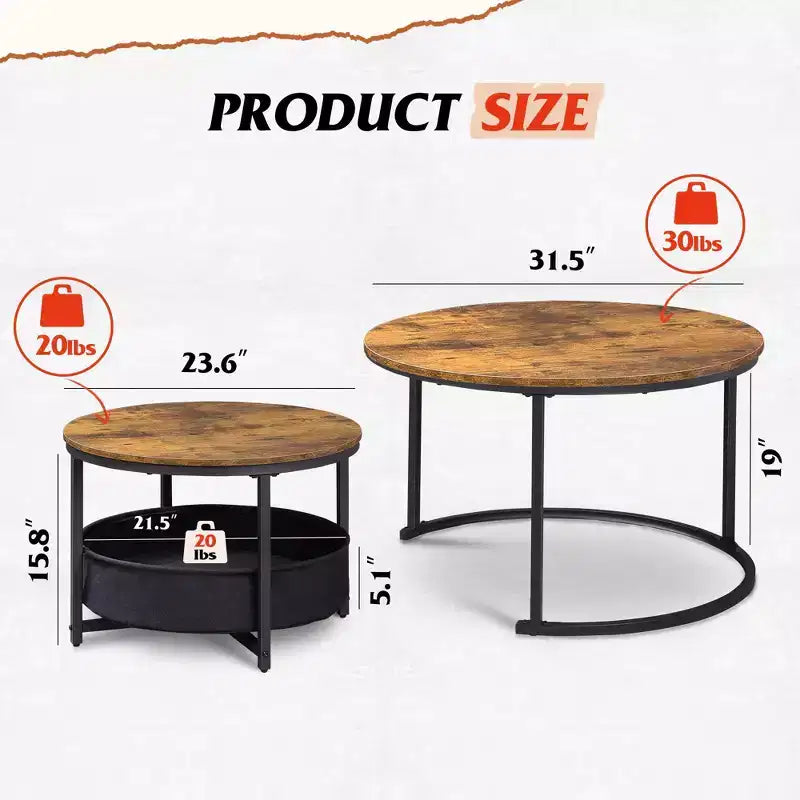 Tables basses gigognes – Tables centrales de 80 cm avec rangement