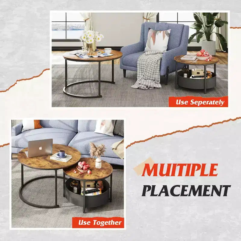 Tables basses gigognes – Tables centrales de 80 cm avec rangement