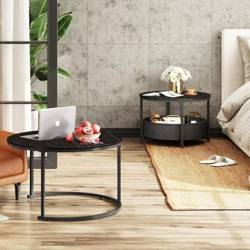 Tables basses gigognes – Tables centrales de 80 cm avec rangement