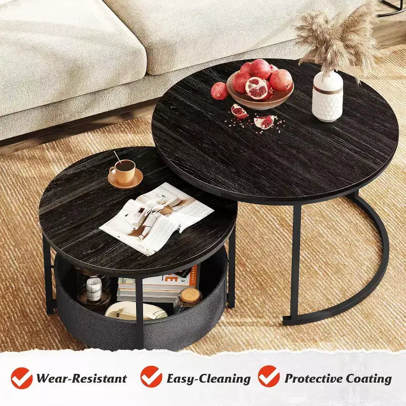 Tables basses gigognes – Tables centrales de 80 cm avec rangement