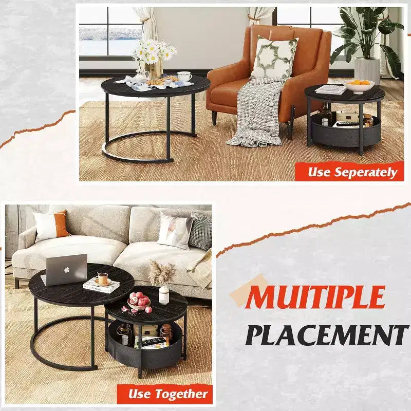 Tables basses gigognes – Tables centrales de 80 cm avec rangement