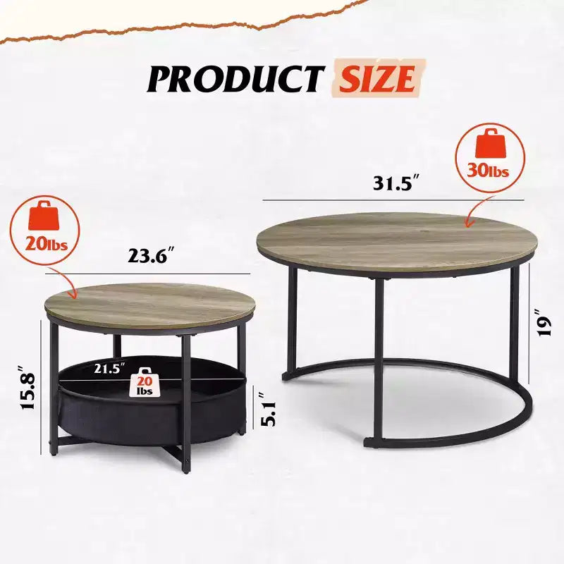 Tables basses gigognes – Tables centrales de 80 cm avec rangement