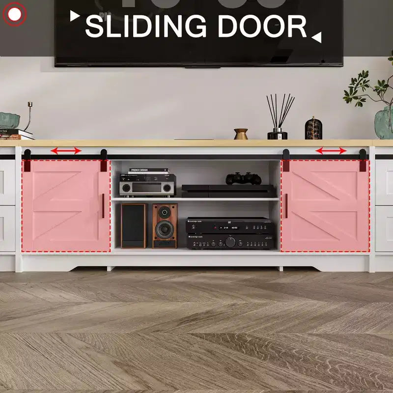 Meuble TV de style ferme moderne avec portes coulissantes à motif croix