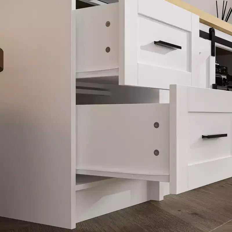 Meuble TV de style ferme moderne avec portes coulissantes à motif croix