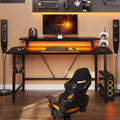 Bureau de gamer avec éclairage LED et support d'écran, bureau informatique
