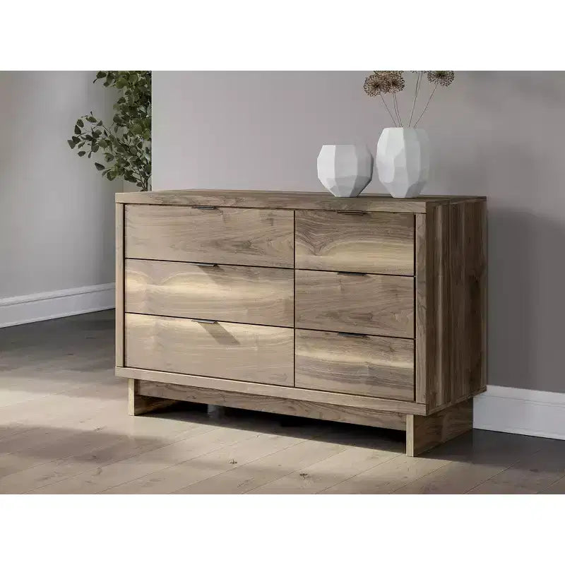 Commode moderne à 6 tiroirs – Meuble de rangement de style Mid-Century – Fini noyer brun