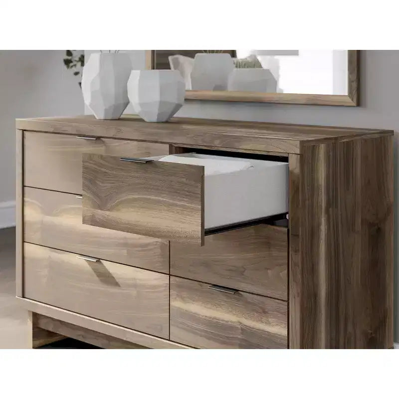 Commode moderne à 6 tiroirs – Meuble de rangement de style Mid-Century – Fini noyer brun