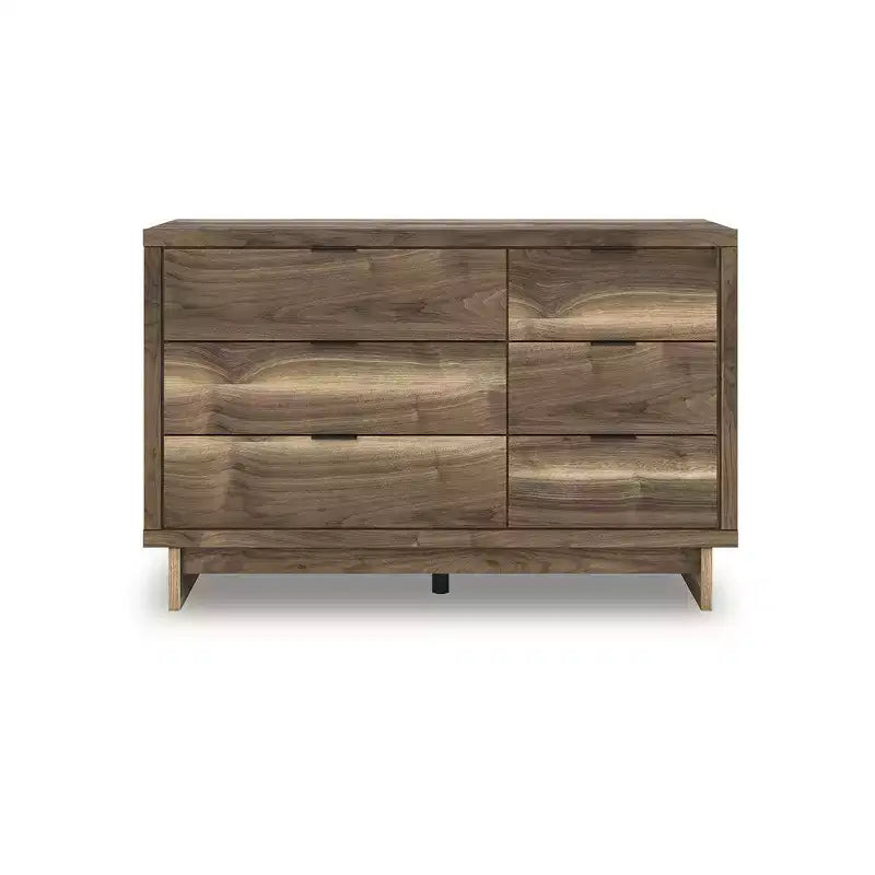 Commode moderne à 6 tiroirs – Meuble de rangement de style Mid-Century – Fini noyer brun