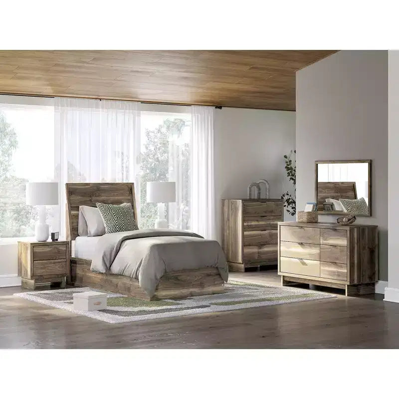 Commode moderne à 6 tiroirs – Meuble de rangement de style Mid-Century – Fini noyer brun