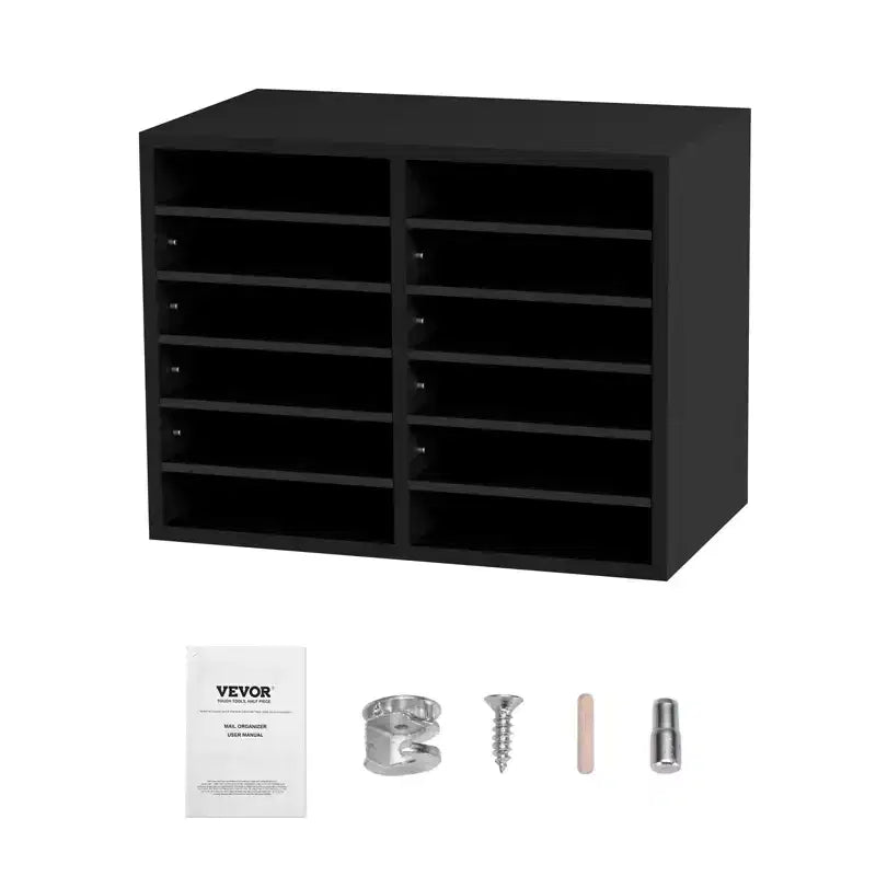 VEVOR Wood Literature Organizer, 12 Compartments, File Sorter with Removable Shelves, Mailboxes Slot for Office Home Classroom,EPA Certified