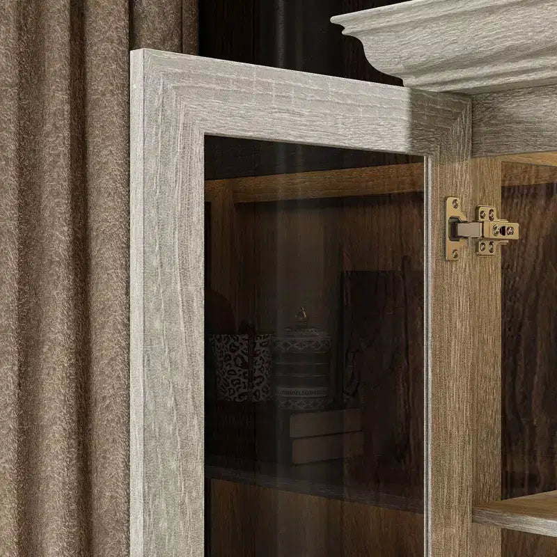 Bibliothèque-vitrine en chêne gris avec éclairage LED