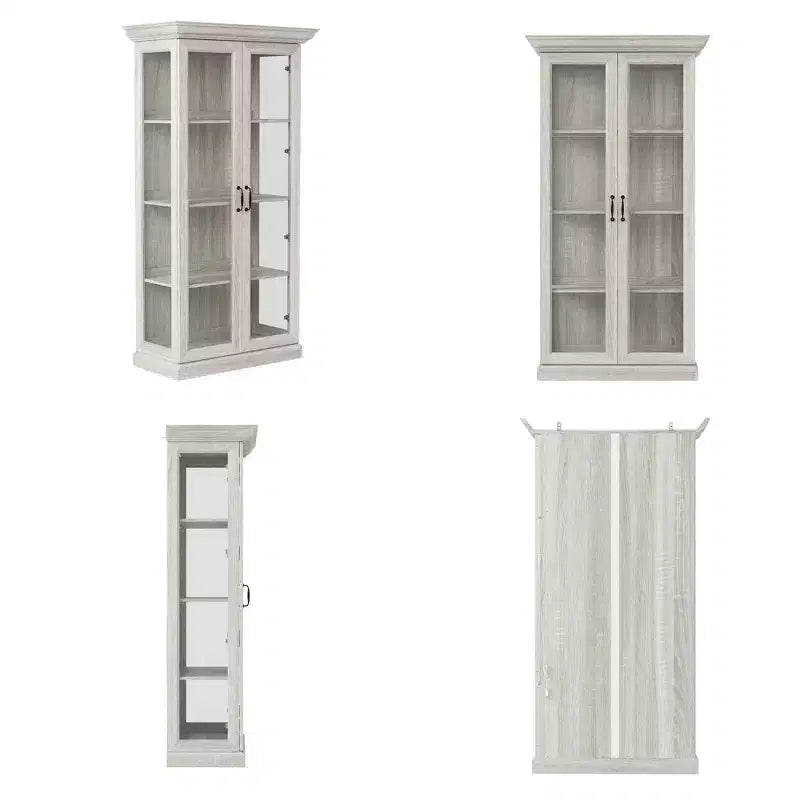 Bibliothèque-vitrine en chêne gris avec éclairage LED