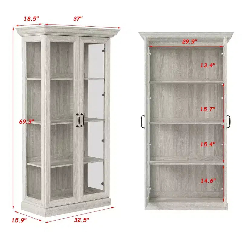 Bibliothèque-vitrine en chêne gris avec éclairage LED