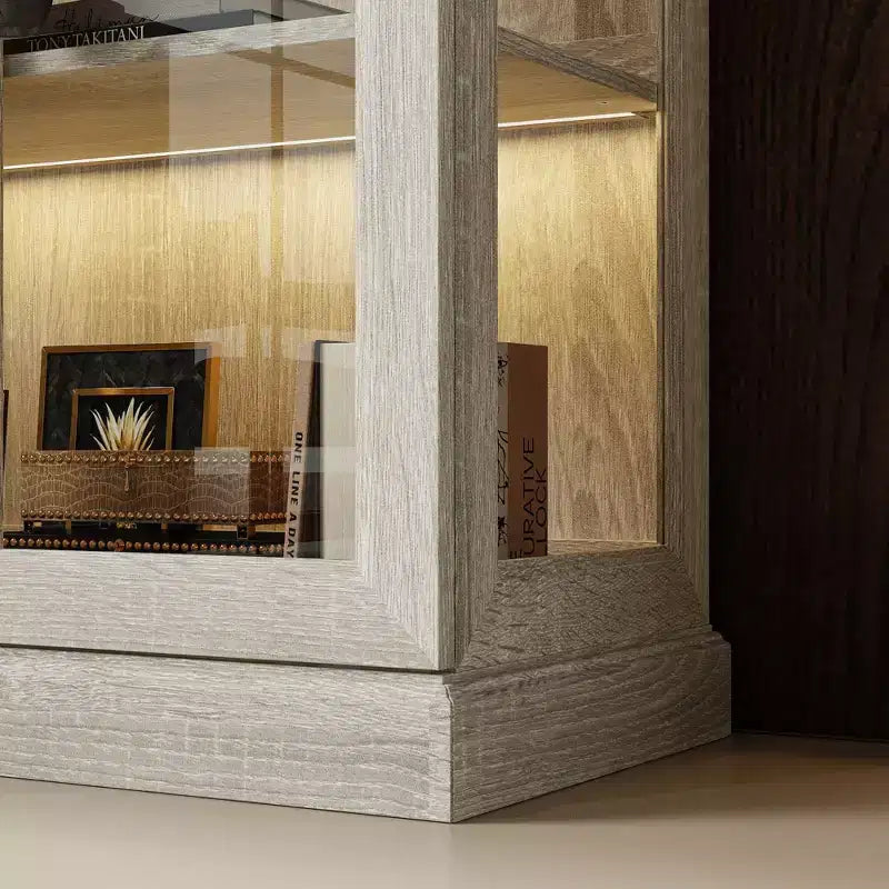 Bibliothèque-vitrine en chêne gris avec éclairage LED
