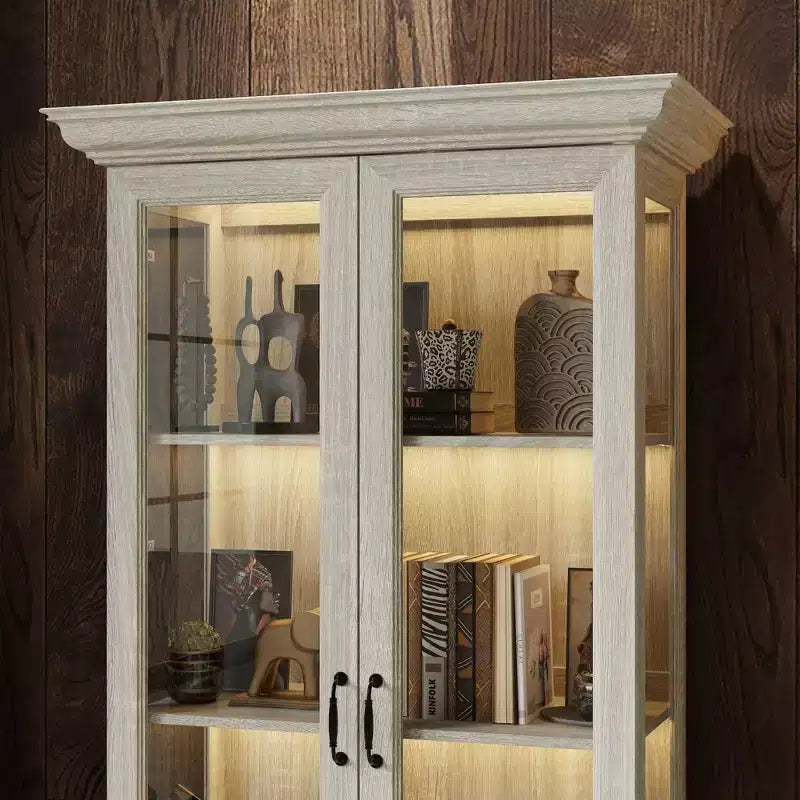Bibliothèque-vitrine en chêne gris avec éclairage LED