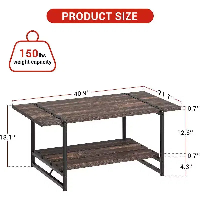 Table basse à 2 niveaux avec étagère de rangement, en bois de style industriel et rustique