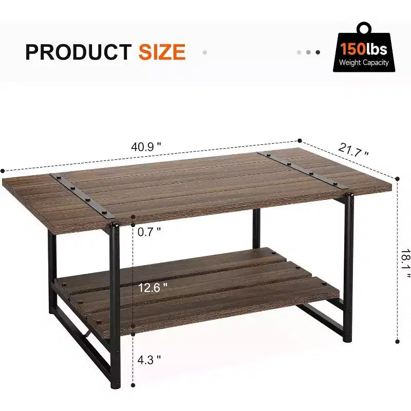 Table basse à 2 niveaux avec étagère de rangement, en bois de style industriel et rustique