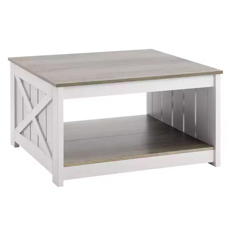 VEVOR 31.5 Farmhouse Coffee Table, Square Coffee Table with Open Storage Compartment, Wooden Rustic Cocktail Table for Living Room, Bedroom